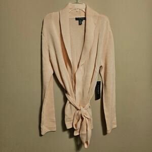 Lauren Ralph Lauren Vintage Y2K Light Pink Open Front Tie Cardigan Small NWT